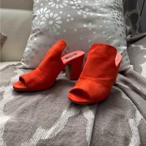 DKNY Vibrant Orange Open-Toe Mules